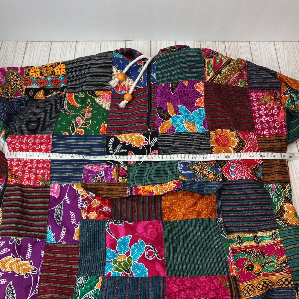 Vintage Rey Wear Patchwork Baja Boho Hippie Hoodie - Picture 7 of 8